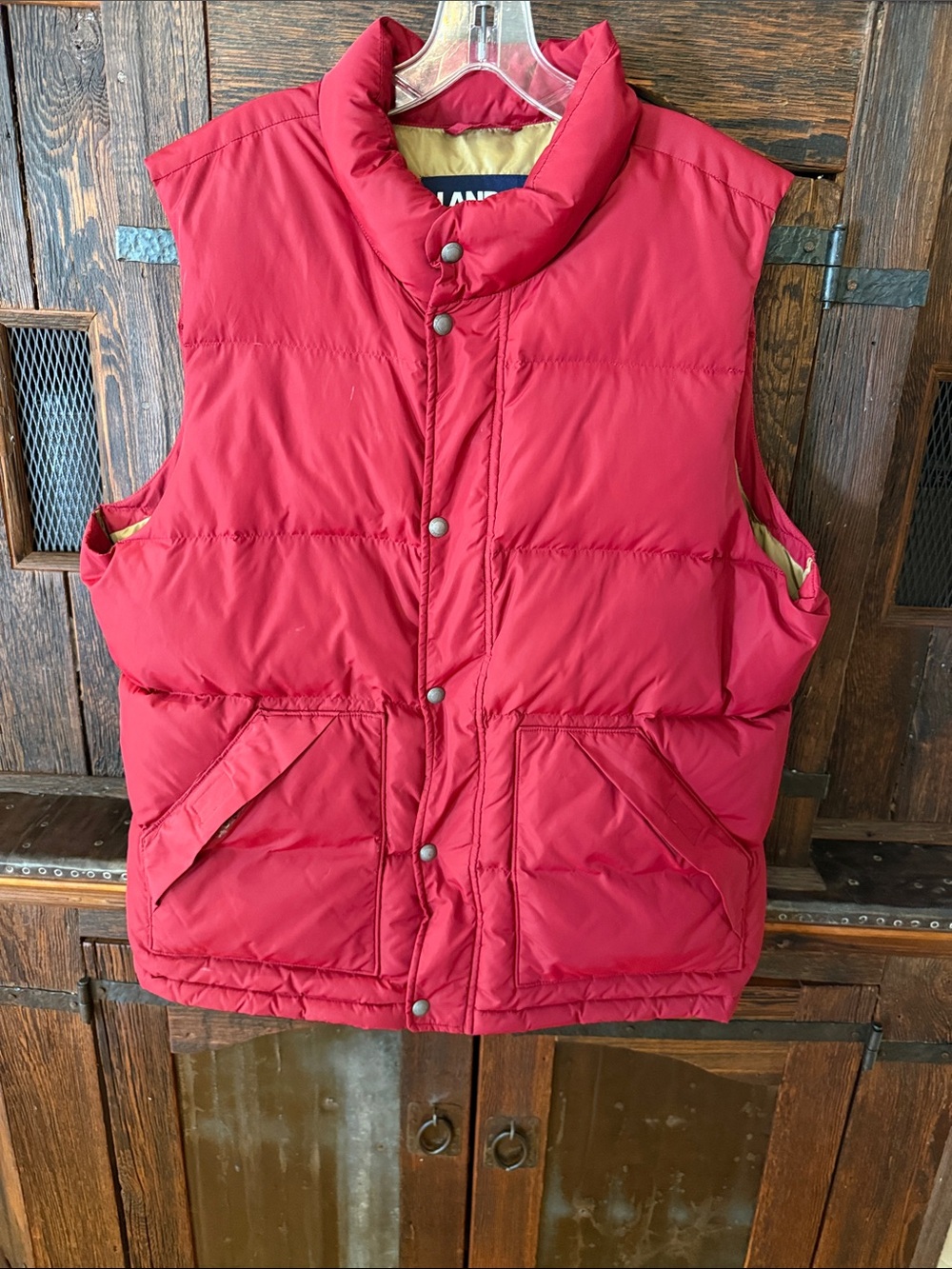 Lands' End Red Quilted Puffer Vest with Contrast Lining